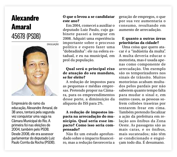 Alexandre Amaral, candidato do deputado Luiz Paulo, participa de série de entrevistas 1