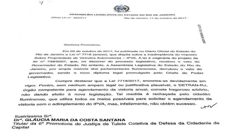 Lei que autoriza a vistoria sem pagamento do IPVA deve ser cumprida