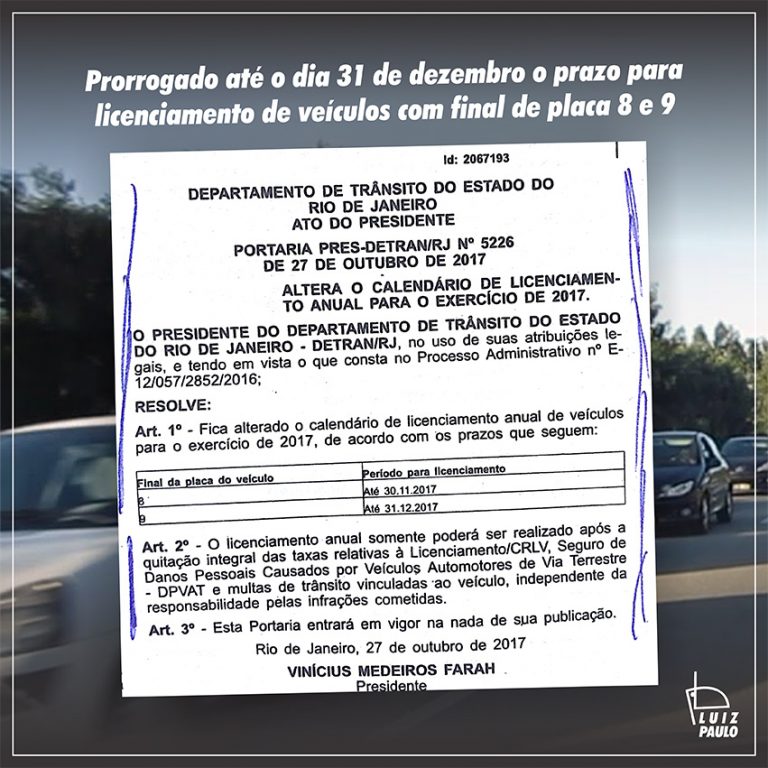 Leia mais sobre o artigo Prorrogado  prazo para licenciamento para  veículos com final de placa 8 e 9