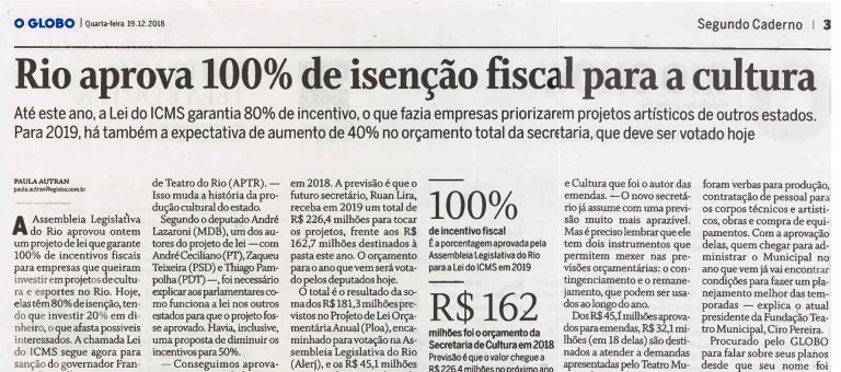 Cultura, Turismo, programa Segurança Presente foram priorizados pelo deputado Luiz Paulo no Orçamento do Estado para 2019