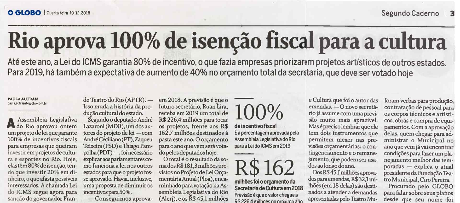 Leia mais sobre o artigo Cultura, Turismo, programa Segurança Presente foram priorizados pelo deputado Luiz Paulo no Orçamento do Estado para 2019